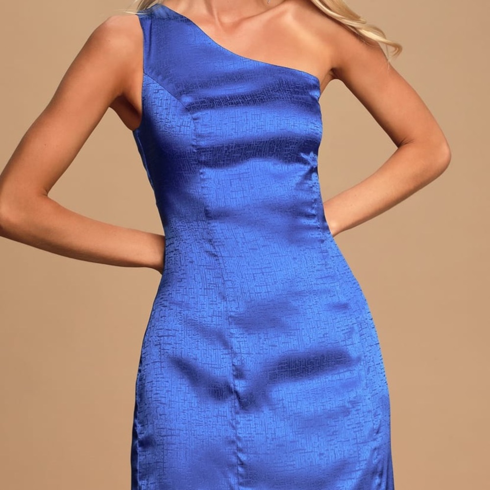 COPY - Lisette Cobalt Blue Satin One Shoulder Dre…
